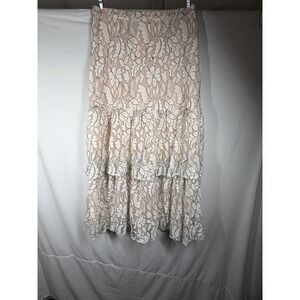 Tulle Jour Lace Tiered Maxi Skirt Petite Floral Boho Romantic Neutral Lined
